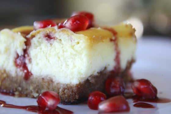Limoncello Cheesecake Squares with Pomegranate Syrup