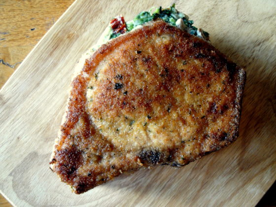 Fontina and Spinach Stuffed Pork Chops