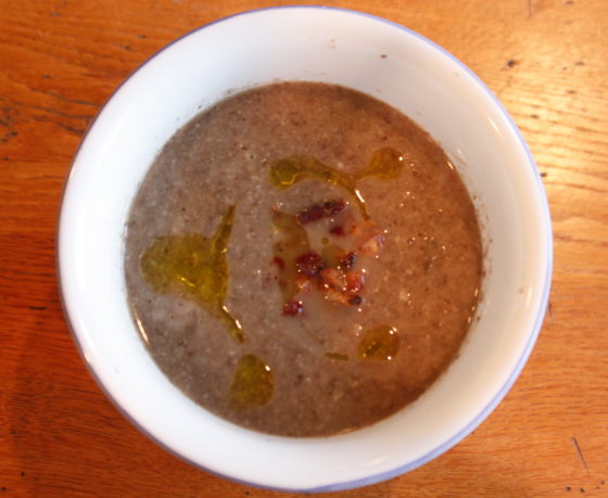 Porcini Mushroom Soup with Pancetta Crumbles