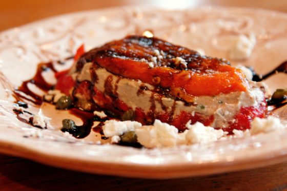 Roasted Peppers with Tuna Mousse and Balsamic Reduction