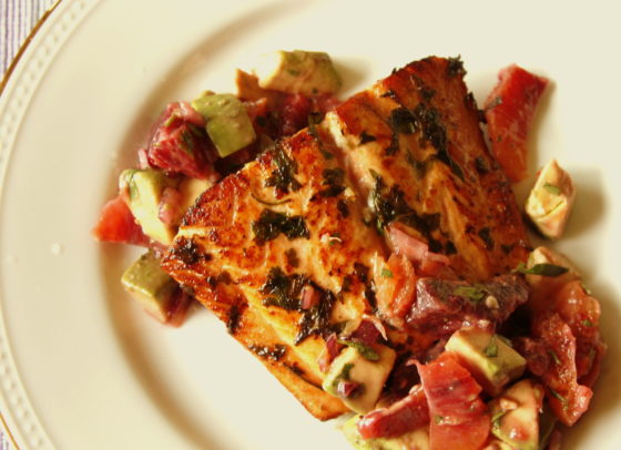 Herb Marinated Salmon with Blood Orange and Avocado Salsa