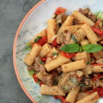 Rigatoni with Sausage, Shitakes, Sun-dried Tomatoes and Artichoke Hearts