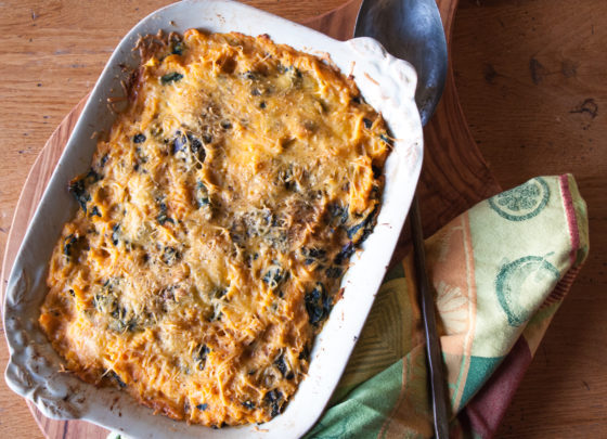 The Elusive Cavolo Nero (Black Kale): Black Kale, Sweet Potato and Cheddar Gratin