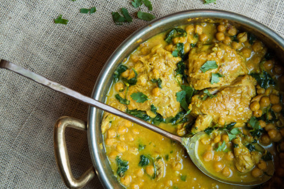 Our Italian Table Goes to India: Indian-spiced Chicken with Chickpeas and Spinach
