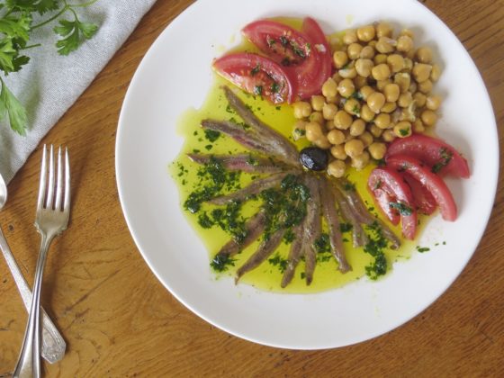 Bringing Tuscany Home: Anchovies Marinated in Parsley Pesto and Chickpeas
