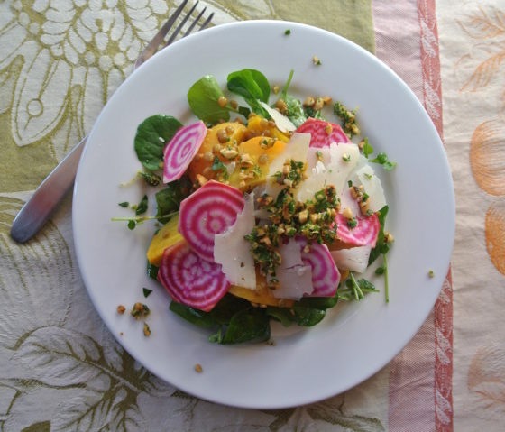 Lentil and golden beet salad with hazelnut gremolata