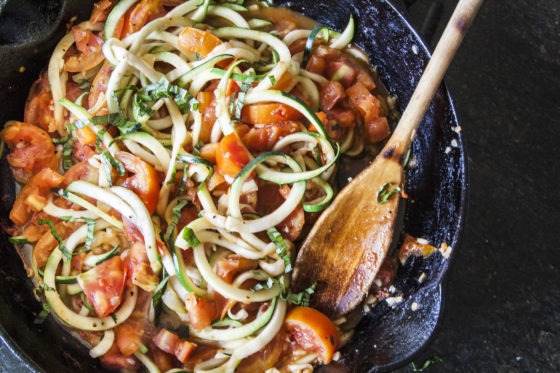 Oh my, oh my!  Zucchini Pasta with Garden Fresh Tomatoes, Garlic and Basil
