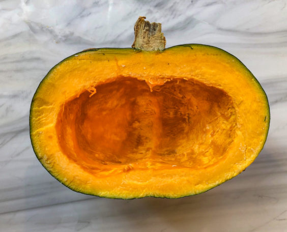 Halved and cleaned kabocha squash